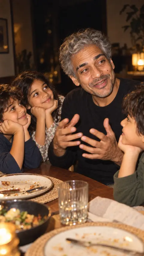 Leo, older, telling a story to his grandchildren
